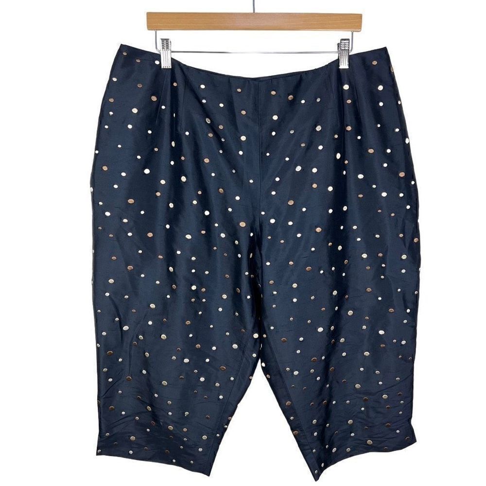 Talbots Woman Petites Pure Silk Classic Fit Capri Pants Navy Polkadot size 22W